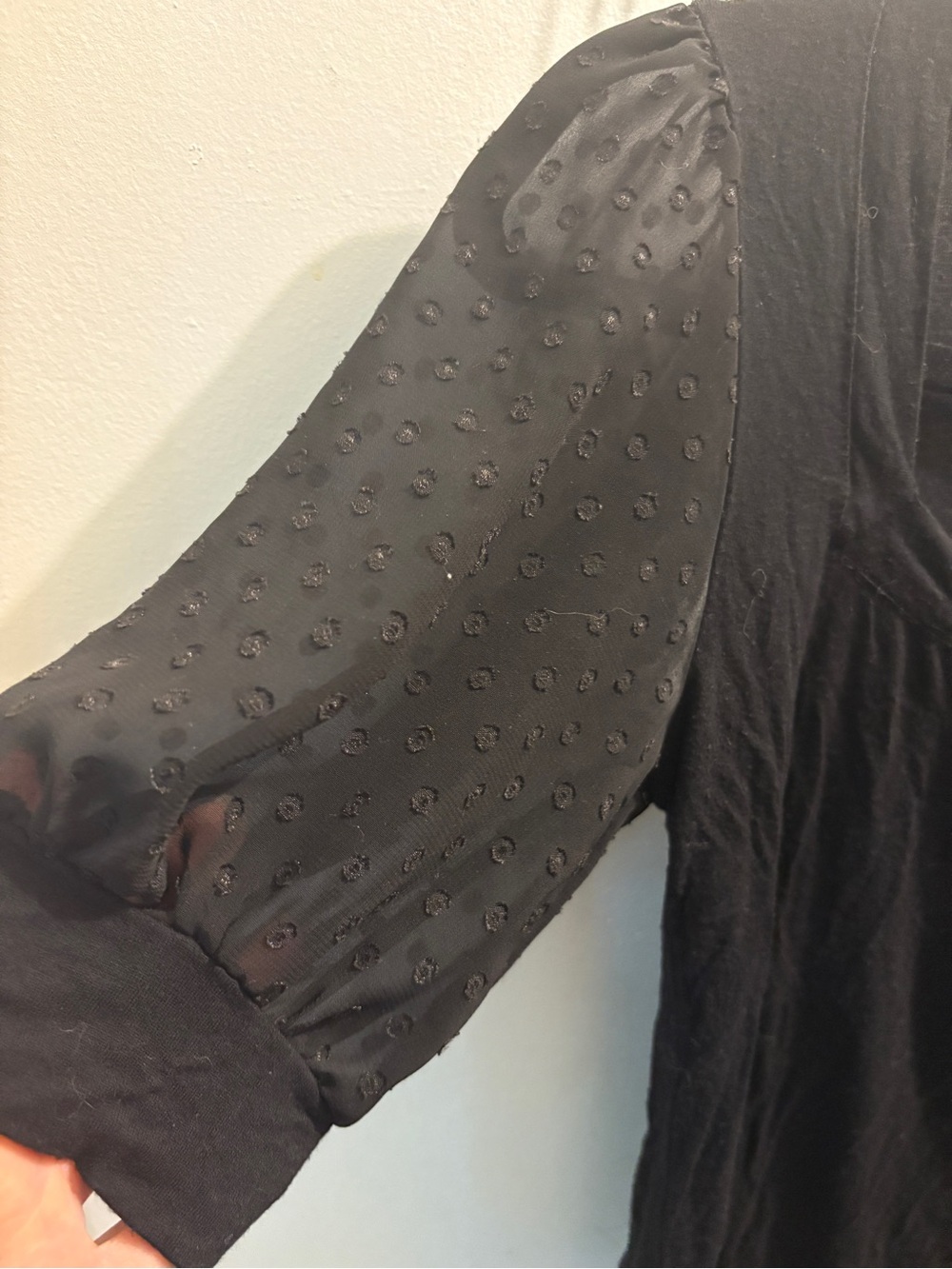 Black Mesh Puff Sleeve Square Neck Top - Size Small Woman’s - Picture 2 of 2
